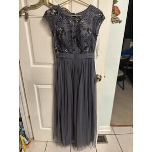 Viola Chan Beaded Gown Prom Long Dress W/ Tulle Skirt Grey Small 6 Bridesmaid